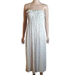 Vintage By Iris Size 34 Medium Rayon Light Green Long Floral Slip Dress Fairy